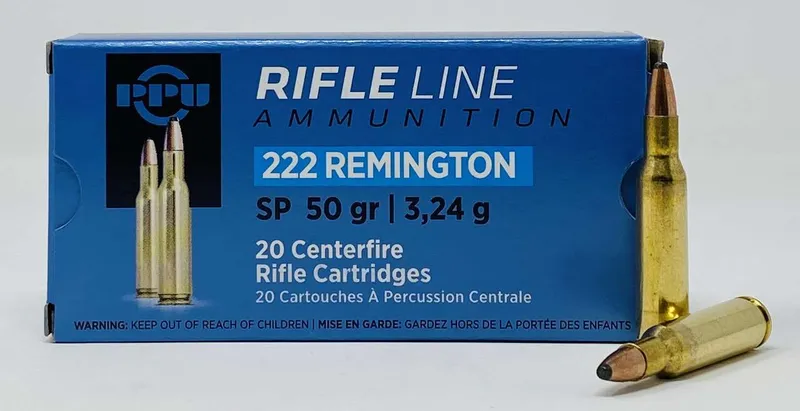 PPU .222 Remington 50gr SP Rifle Ammunition - 20 Rounds