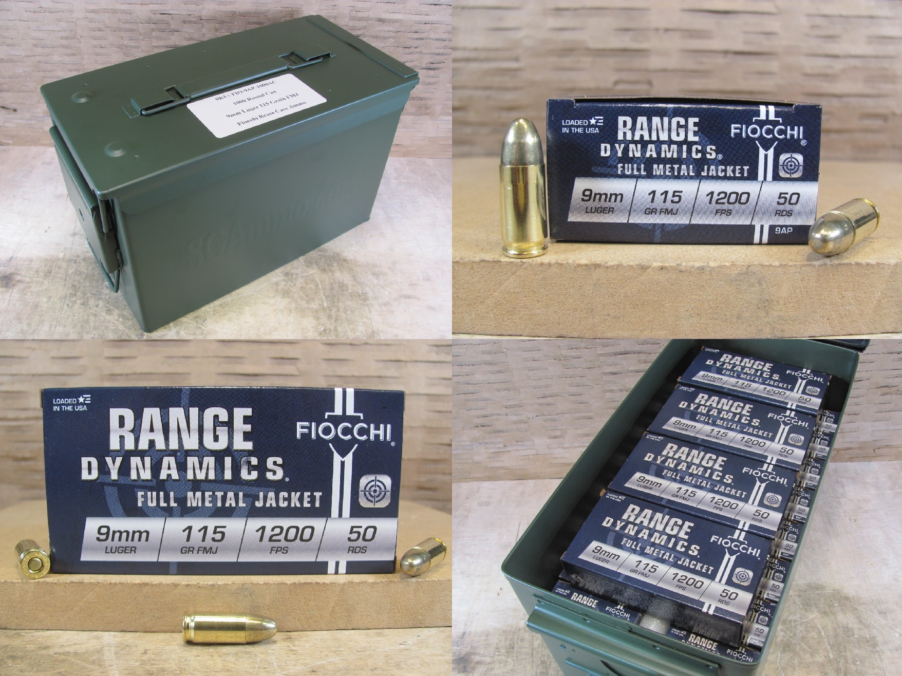 1000 Round Can – 9mm Luger 115 Grain FMJ Ammo by Fiocchi – 9AP – Packed in M2A1 Canister