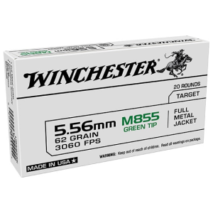 Winchester Ammo USA855K USA 5.56x45mm NATO 62 GRFull Metal Jacket Lead Core (FMJLC) - 20rd Box