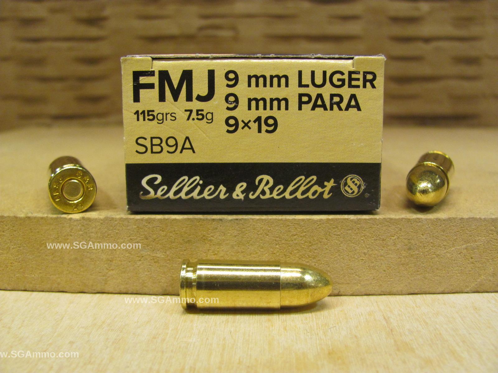1000 Round Case – 9mm Luger Sellier Bellot 115 Grain FMJ Brass Case Ammo – SB9A