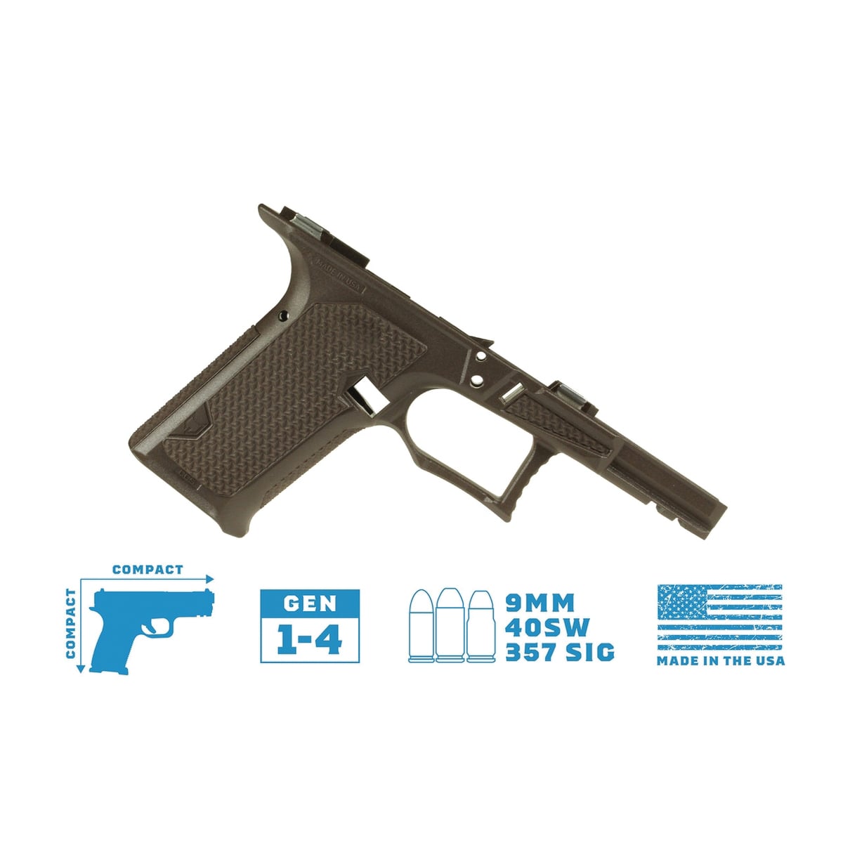 Lone Wolf Dusk 19 CCS Compact/Compact Textured Frame Bare Fits Glock Gen 3-4 G19, Brown