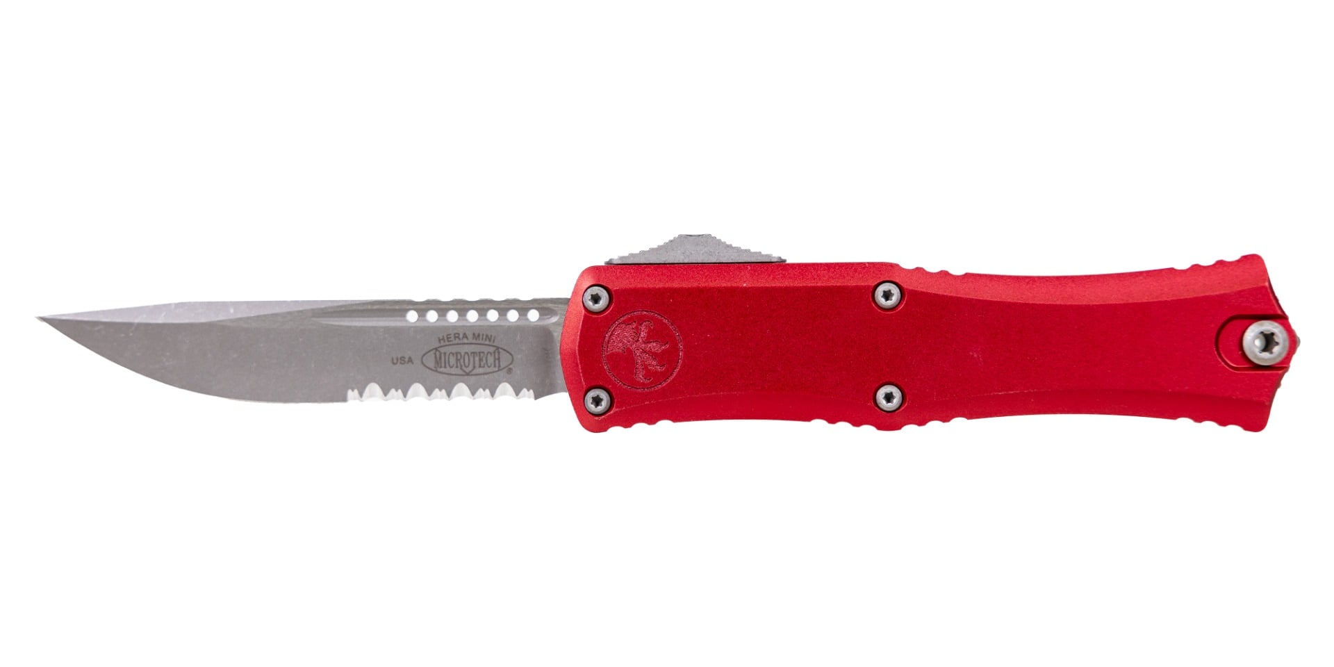 Microtech Mini Hera II S/E Apocalyptic OTF Drop Point Knife Serrated, Red - 1703M-11APRD