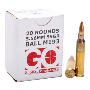 Global-Ordnance Global Ordnance M193 Rifle Ammunition 5.56X45 NATO 55gr FMJ 3162 fps 20/ct