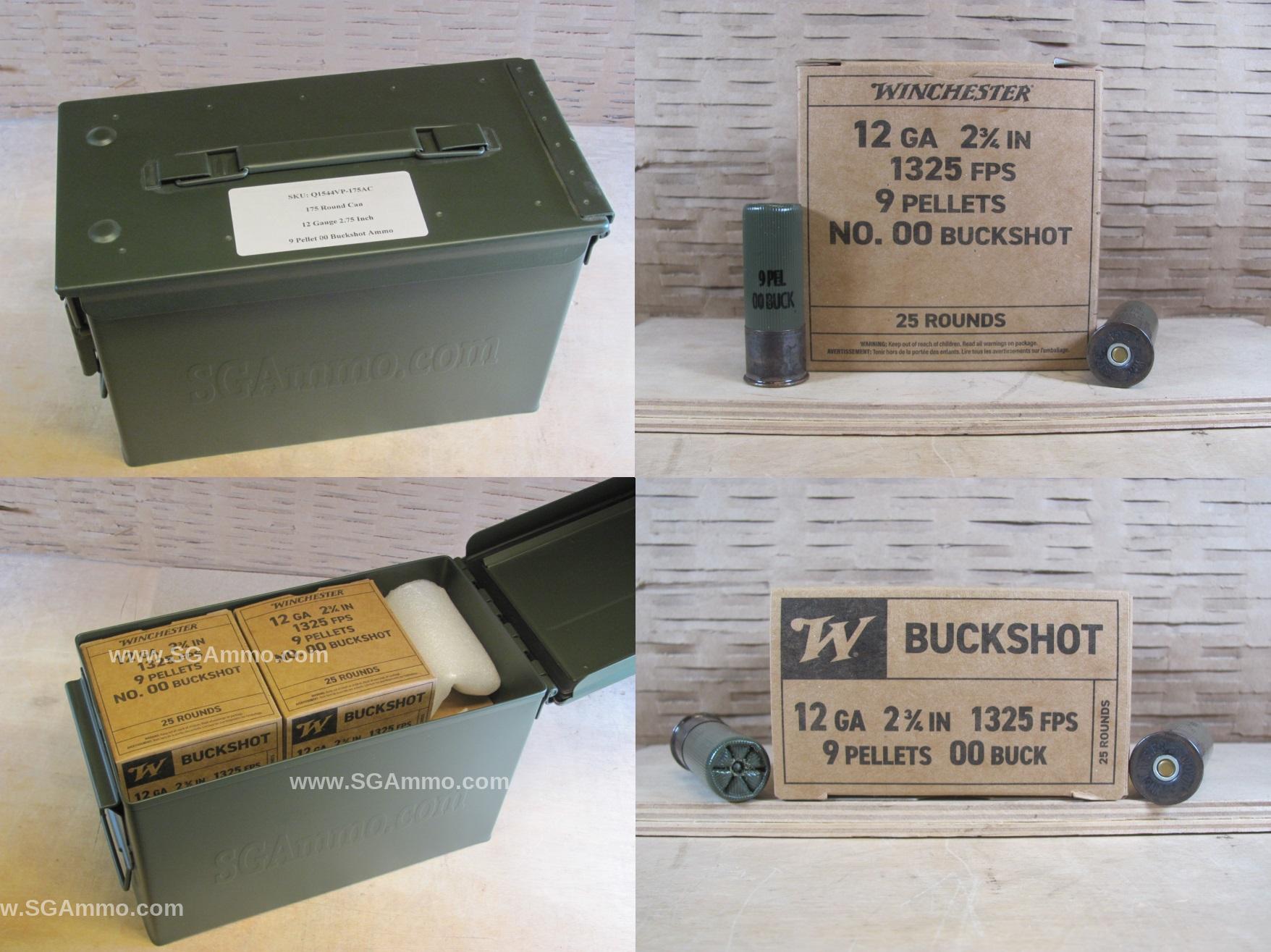 175 Round Can – 12 Gauge 2.75 inch Winchester Military 9 Pellet 00 BuckShot – Q1544VP – Packed in M2A1 Canister
