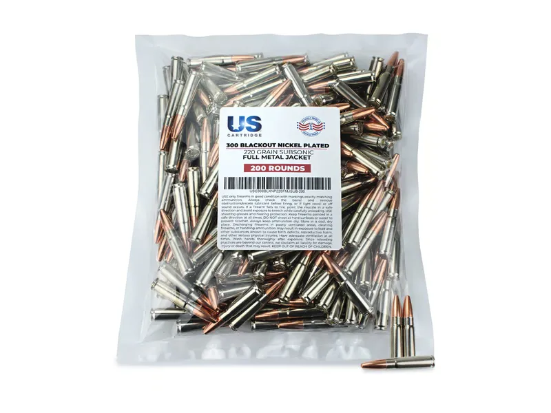 US Cartridge 300 Blackout Nickel Plated 220 Gr Subsonic FMJ (200 Rounds)