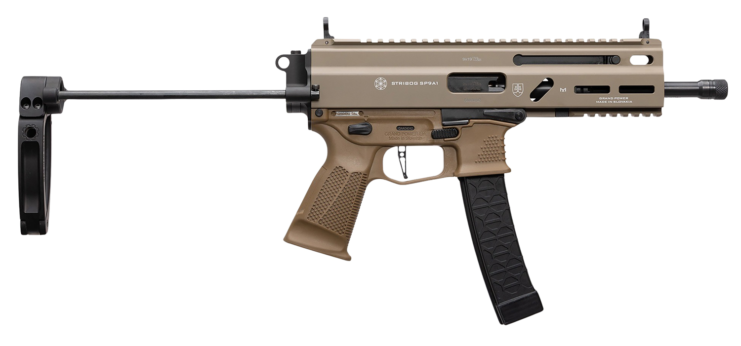 Grand Power Stribog SP9A1 8'9mm Sub Pistol PDW Tailhook Brace, FDE