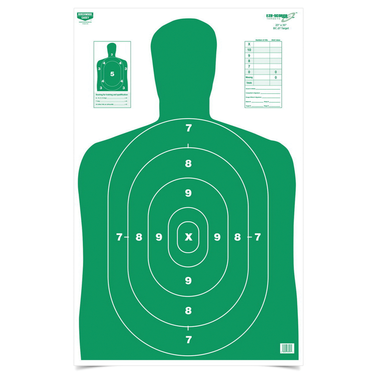 Birchwood Casey EZE-Scorer 23" x 35" Silhouette BC27 Practice Target, Green/White, 100/pack - 37017