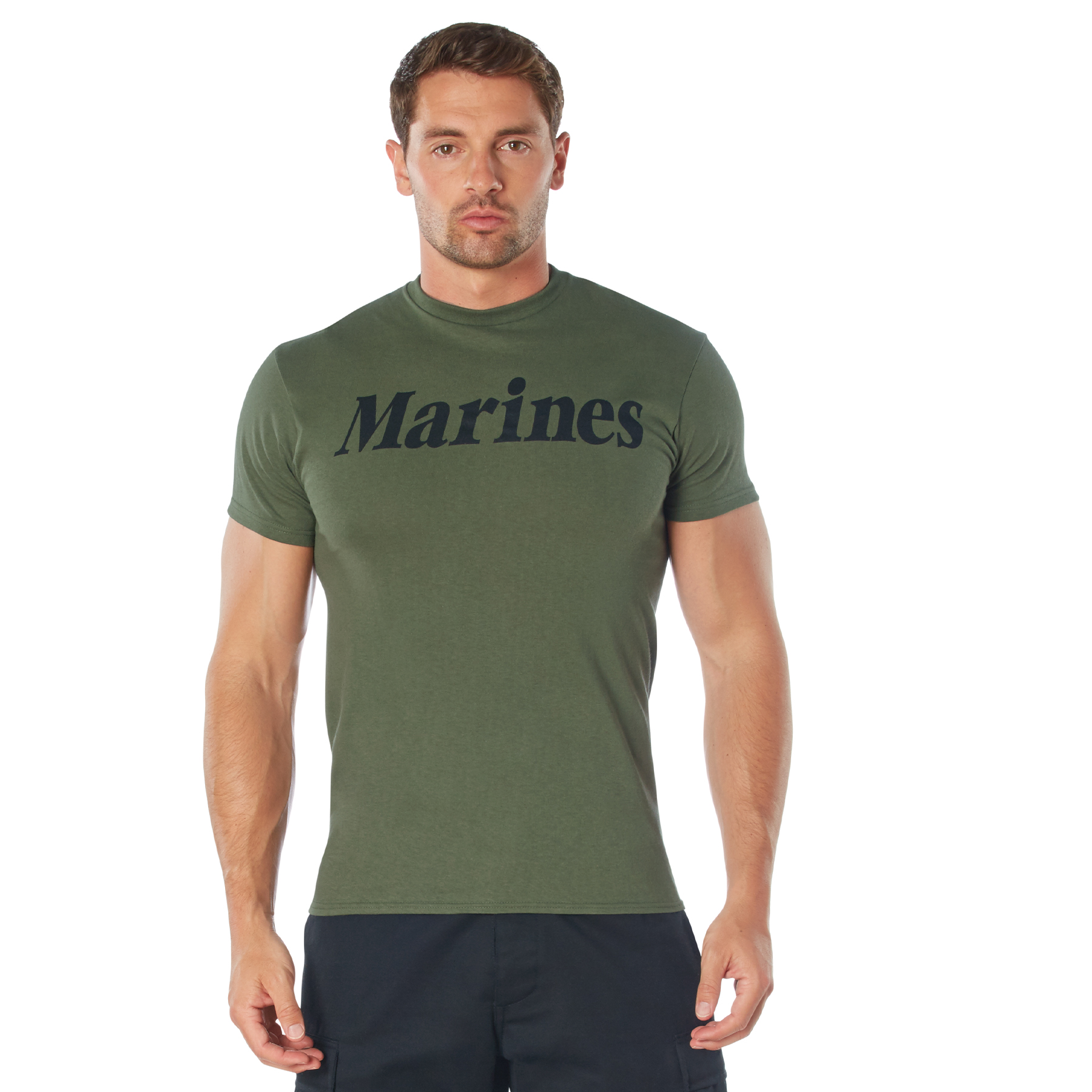 Rothco Olive Drab Military Physical Training T-Shirts - Large, Emblem Marines