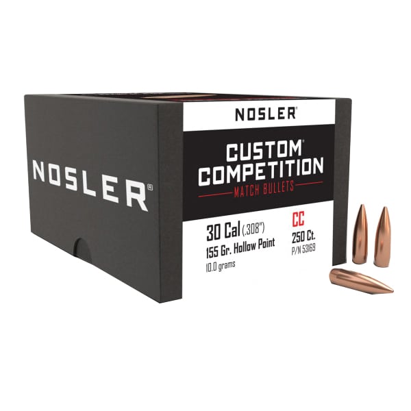 Nosler Custom Competition .30 Cal JHPBT Rifle Bullet, 155 gr 0.308" 250rds