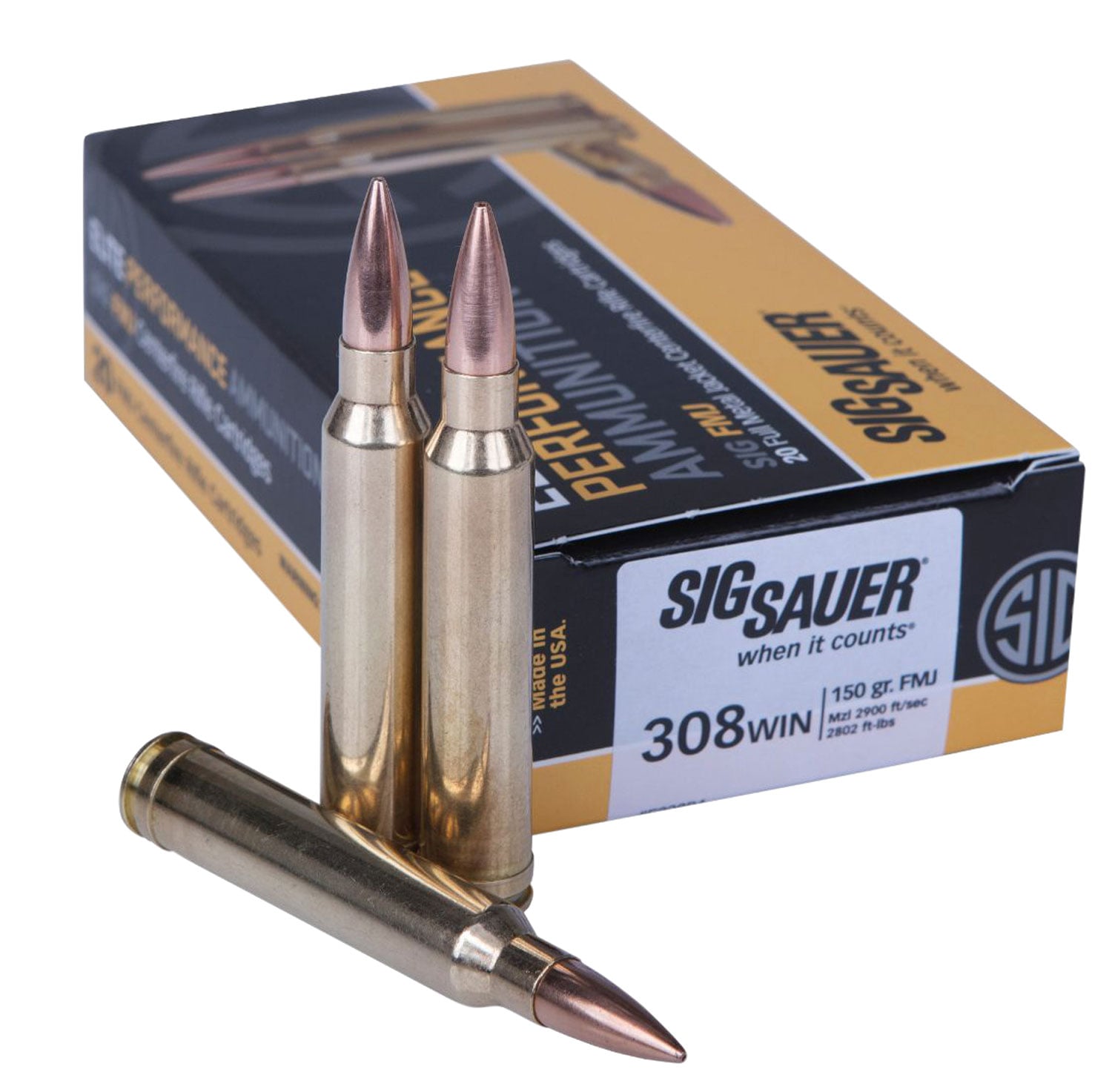 Sig Sauer Elite Ball 150 gr Full Metal Jacket .308 Win Ammo, 20/box - E308B120