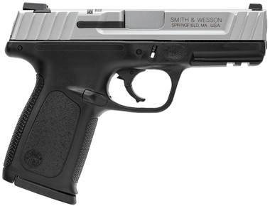 Smith  Wesson 123903 SD VE 9mm Luger 4 Barrel 101  Black Polymer Frame With Picatinny Rail  Satin Stainless Steel Slide Textured Polymer Grip  Loaded Chamber Indicator  No  Manual Safety