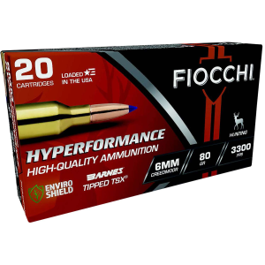 Fiocchi 6CMTT Hyperformance  6mmCreedmoor 80gr Barnes Tipped TSX 20 Per Box/10 Case