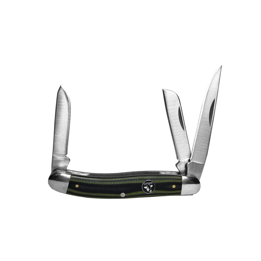 American Buffalo Knife & Tool Cattleman Stockman Cowhand Folding 3 Blade Knife, Black / Green - CC0001GGN