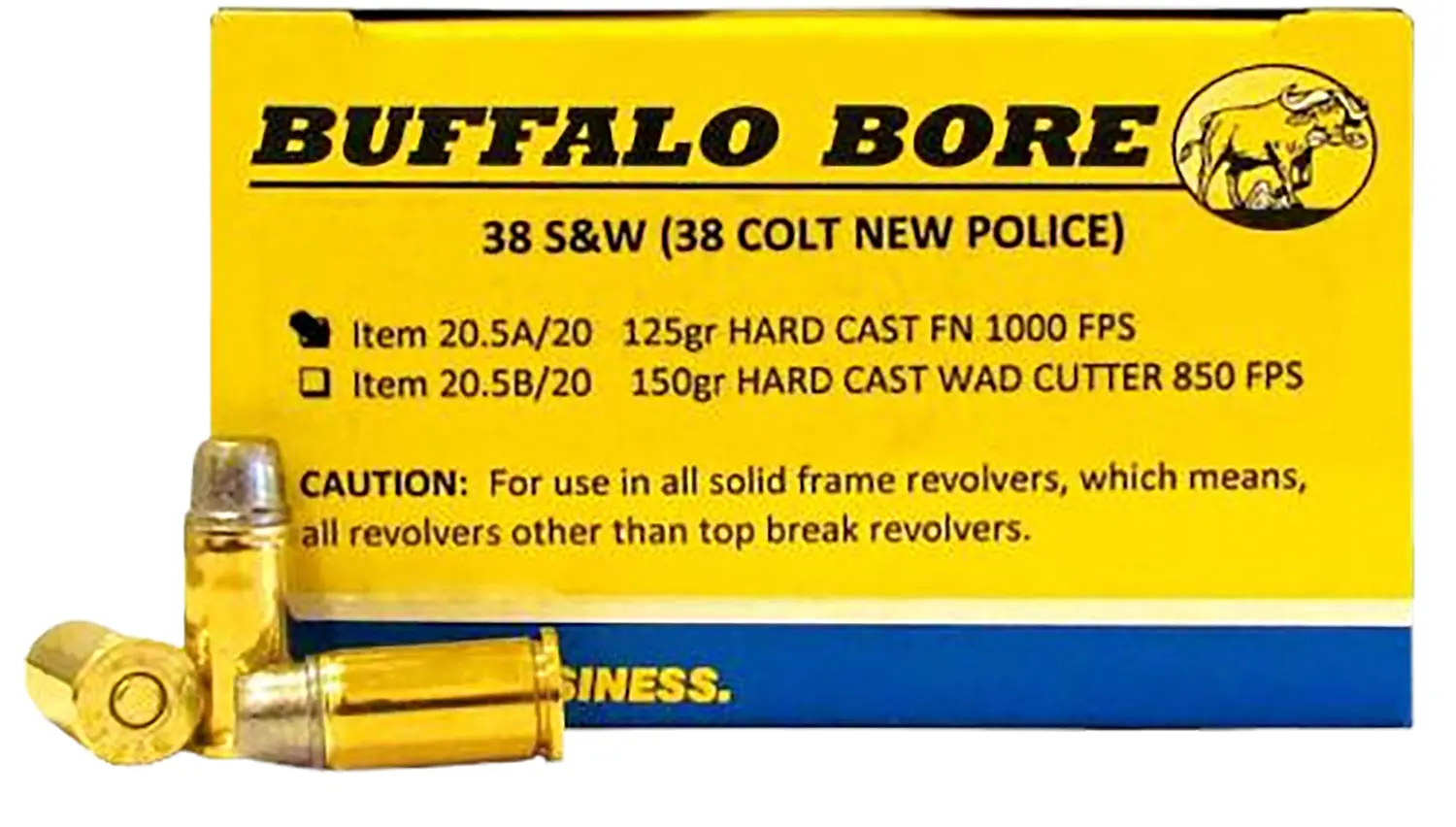 Buffalo Bore Ammunition 205A20 Personal Defense Strictly Business 38S 125gr Hard Cast Flat Nose 20 Per Box/12 Case