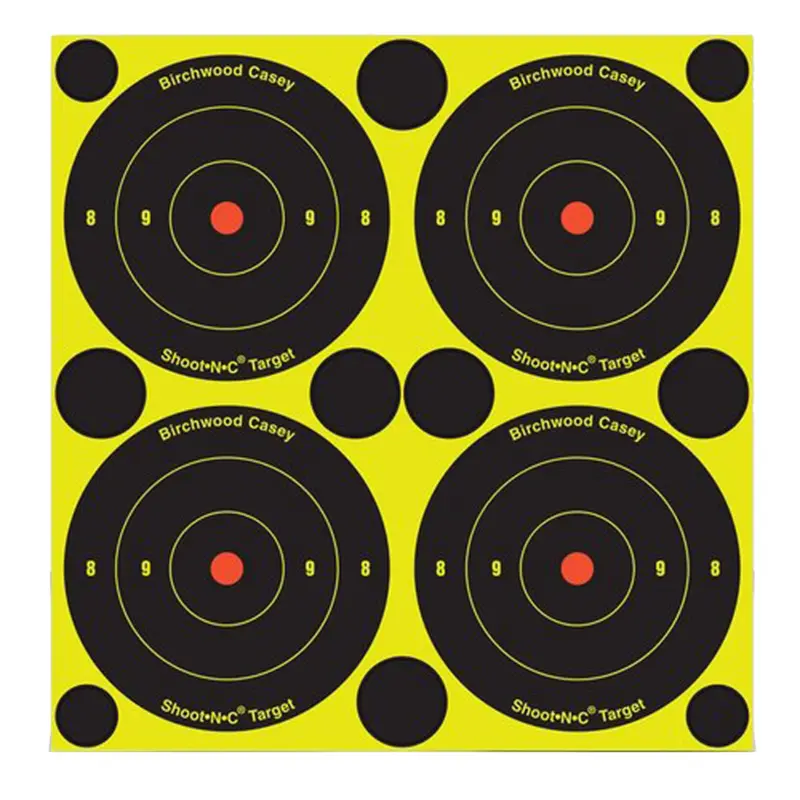 Birchwood Casey 34315 Shoot-N-C Reactive Target Self-Adhesive Paper Black/Yellow 3" Bullseye 12 Pack
