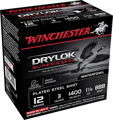 Winchester Ammunition Drylock Super Steel Magnum 3" 12 Gauge Ammo BBB, 25/box - XSC123BBB