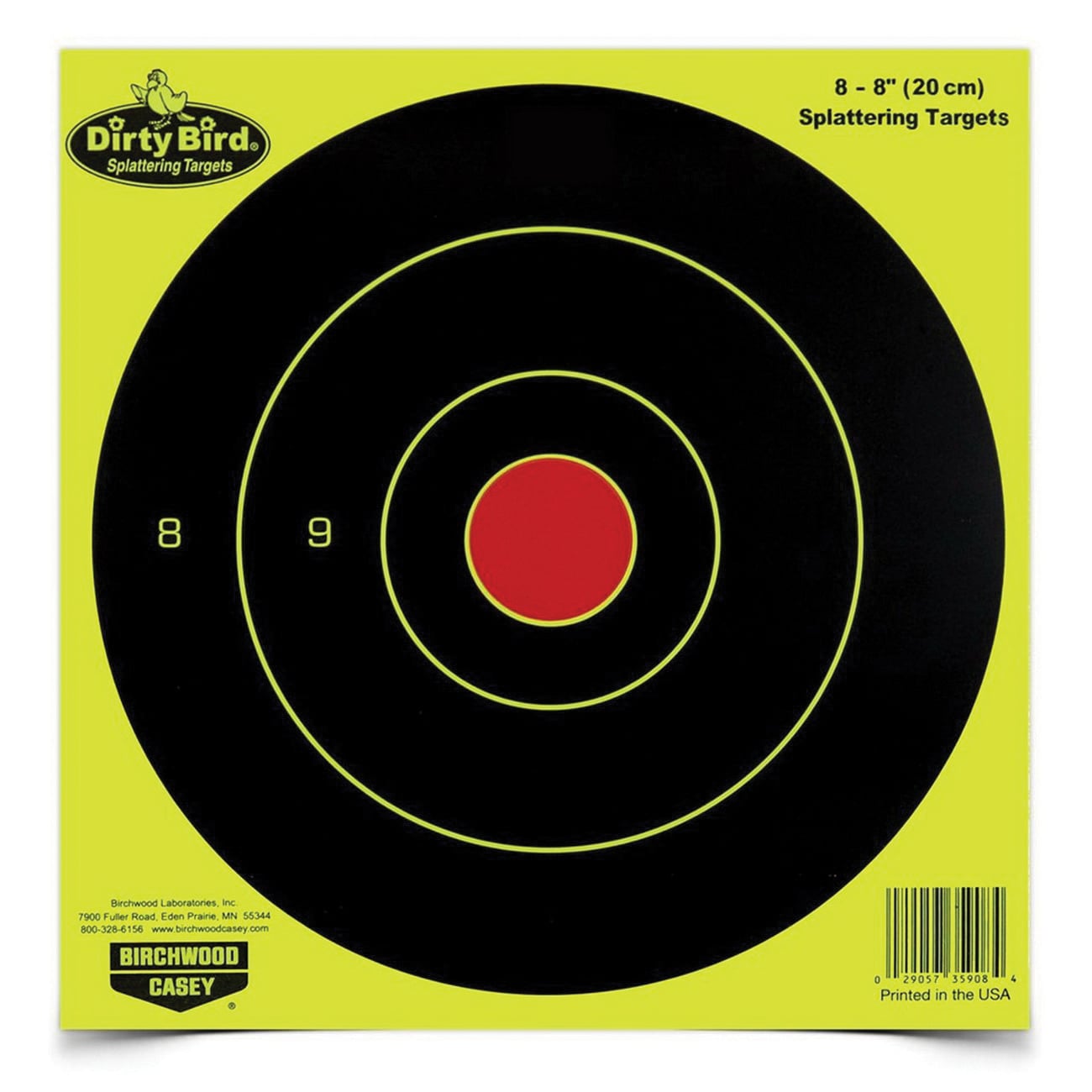 Birchwood Casey Dirty Bird 8" Non-Adhesive Bullseye Target, Yellow/Black, 8/pack - 35908