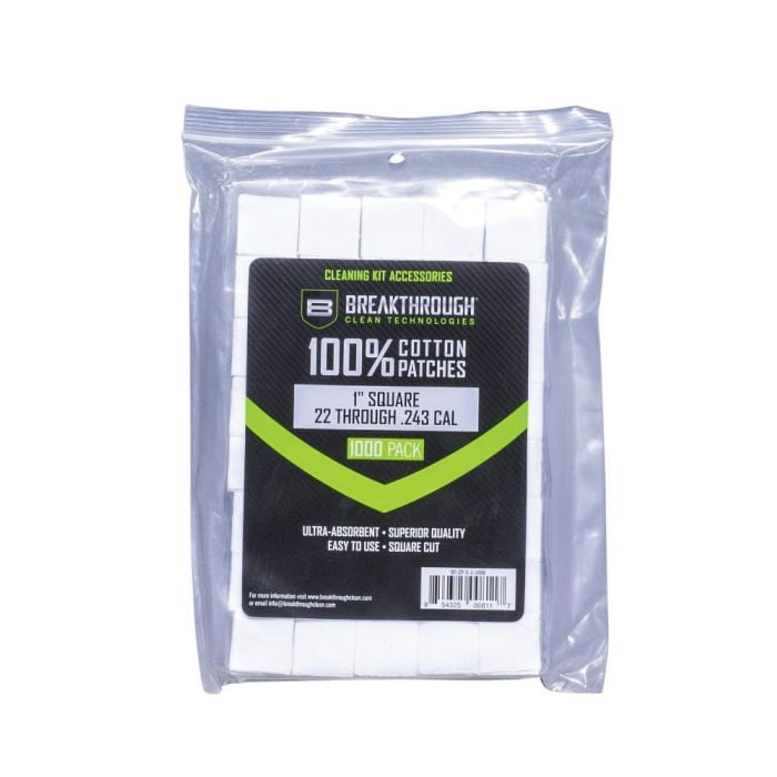 Breakthrough Clean 100% Cotton Square Patches 1" x 1" - Gun Cleaning Patches - BT-CP-S-1-1000