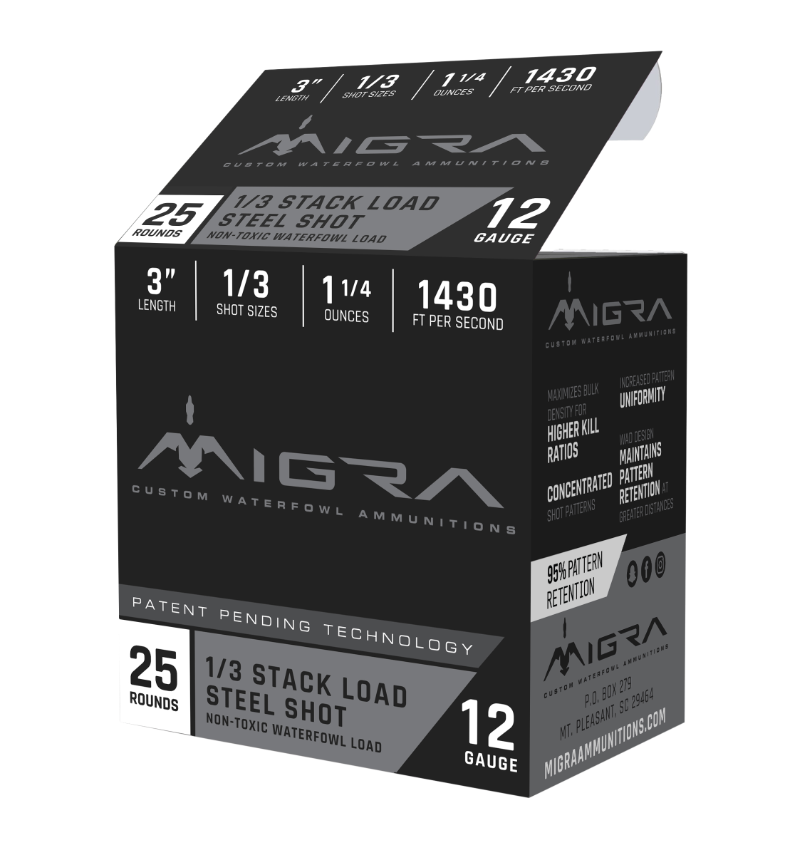 Migra Staxd 3" 1-1/4 oz 1/3 Shot 12ga Ammo, 25rds - M12S13