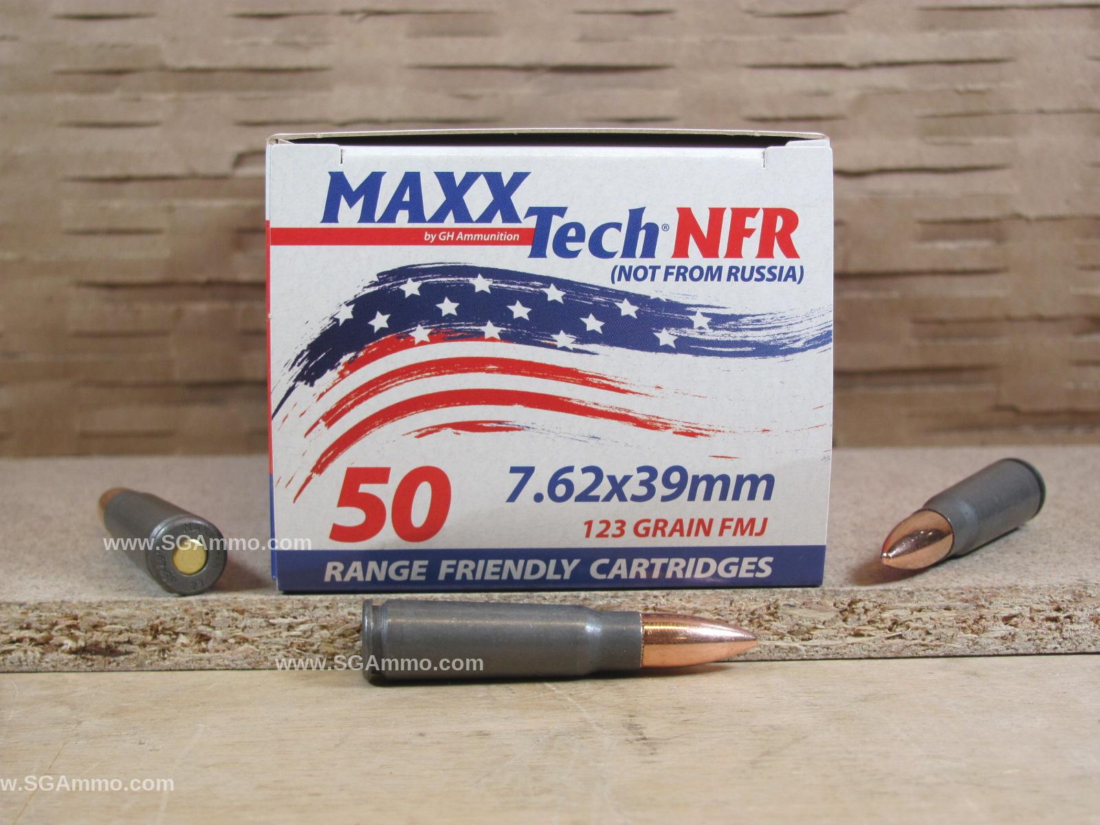 500 Round Case – 7.62x39mm 123 Grain FMJ MaxxTech NFR Steel Case Ammo