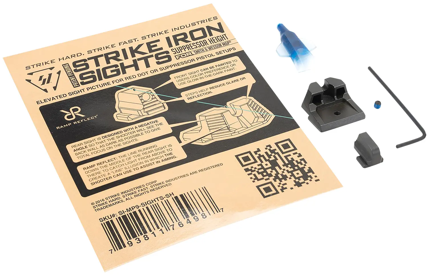 Strike Industries MP9SIGHTSSH Strike Iron Sights Black/Blank Front Sight Black/Blank Rear Sight Smith Wesson M/M M2.0 Suppressor Height