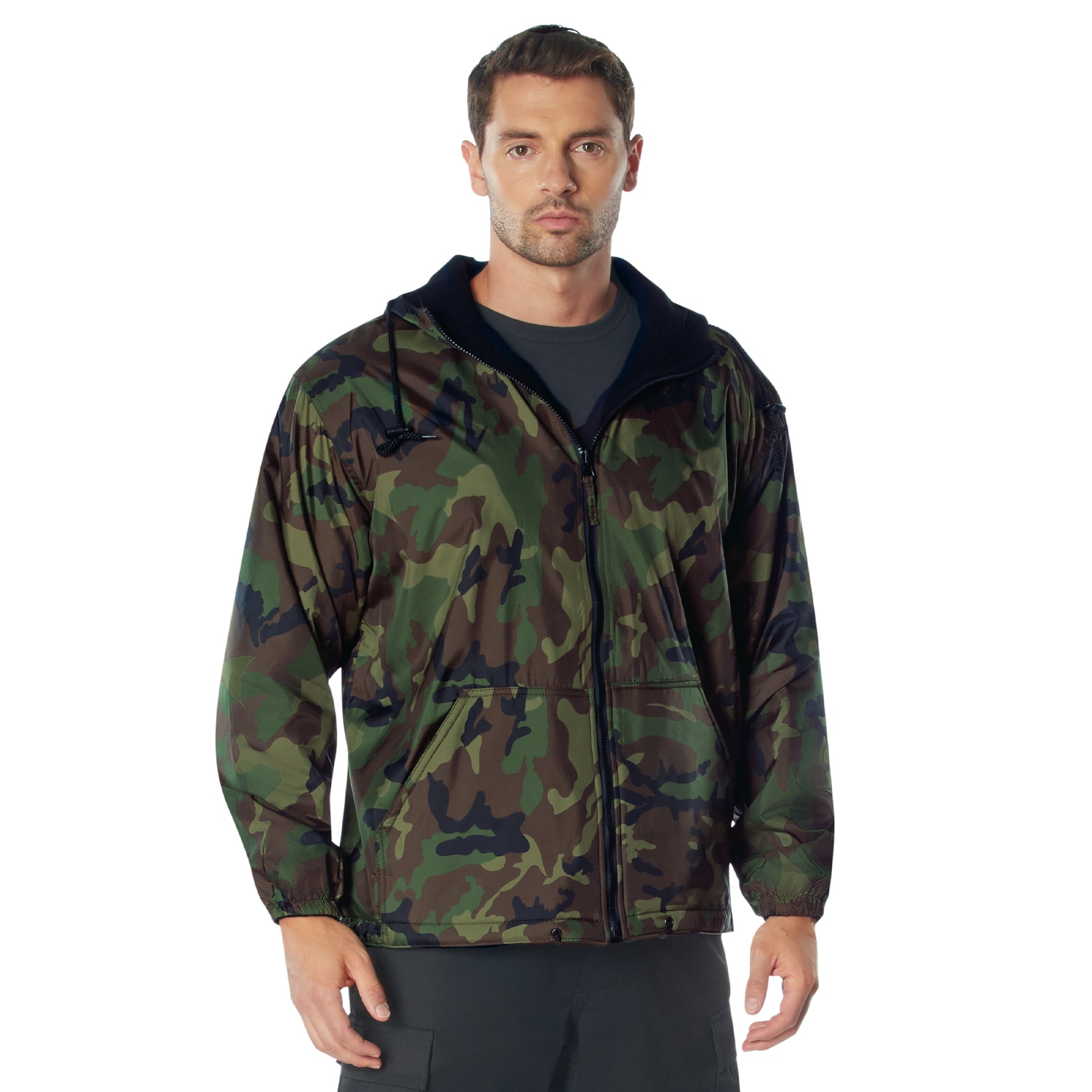 Rothco Reversible Lined Jacket With Hood - Woodland Camo, Large