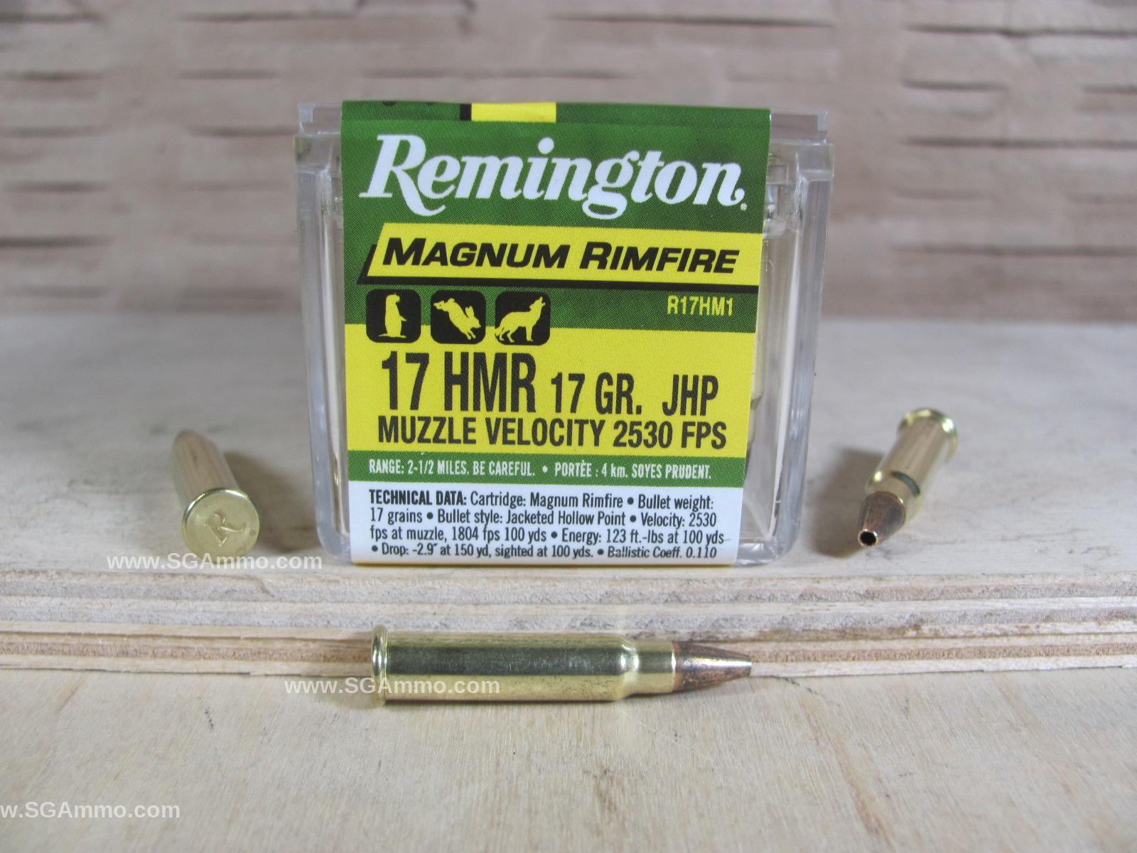 50 Round Box – 17 HMR 17 Grain Jacketed Hollow Point Remington Magnum Rimfire Ammo – R17HM1