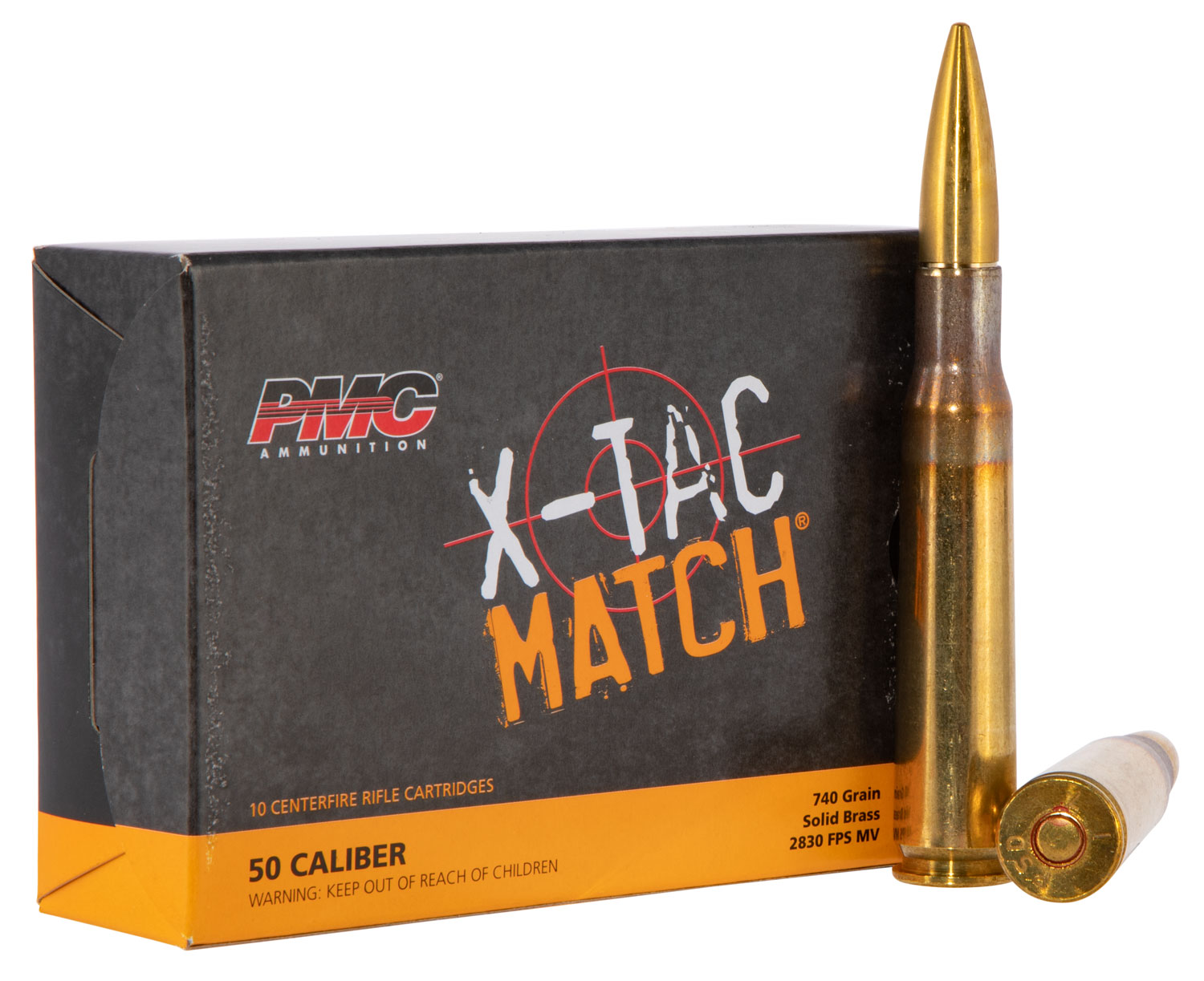 PMC Ammunition X-TAC Match 740 gr Solid Brass .50 Ammo, 10/box - 50XM