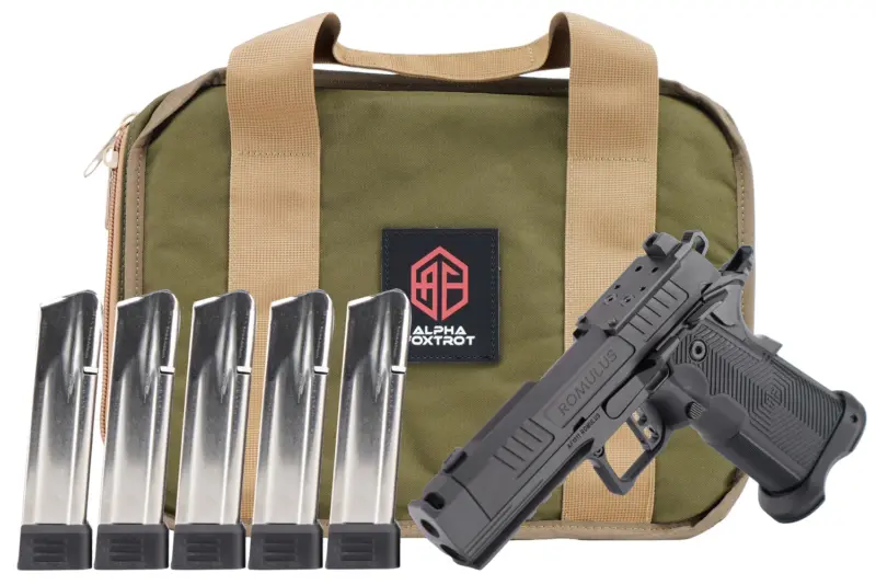 Alpha Foxtrot AA39X1QIG-XDBK20-PROM AF1911 Romulus Promo Compact Frame 9mm Luger 20+1 3.50" Black DLC Threaded Compensated Barrel, Black DLC Stainless Steel Optic Ready/Serrated Slide Frame w/Beaver