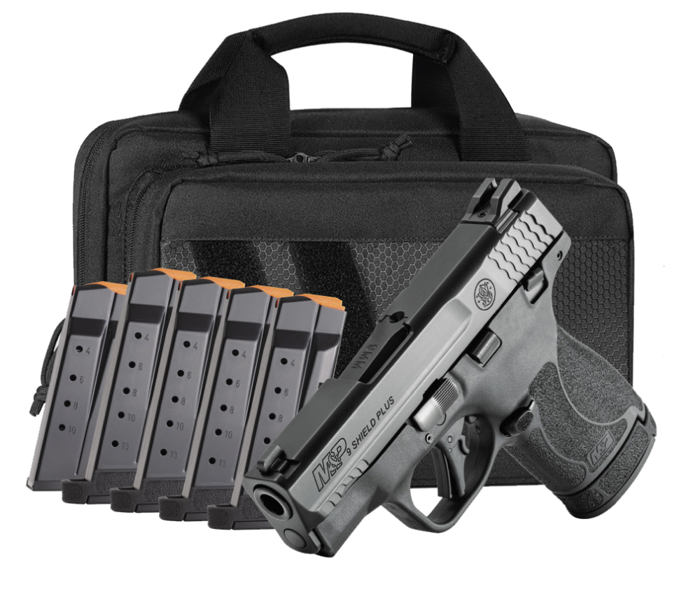 Smith & Wesson M&P 9 Shield Plus 3.1" 9mm (1)10 & (5)13rd Pistol Bundle w/ Savior Bag, Black - 14750