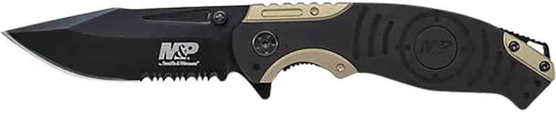 Smith Wesson Knives SWP13BSCP M 3.50" Folding Drop Point Part Serrated Stonewashed 8Cr13MoV SS Blade/Black Tan Aluminum Handle Includes Pocket Clip