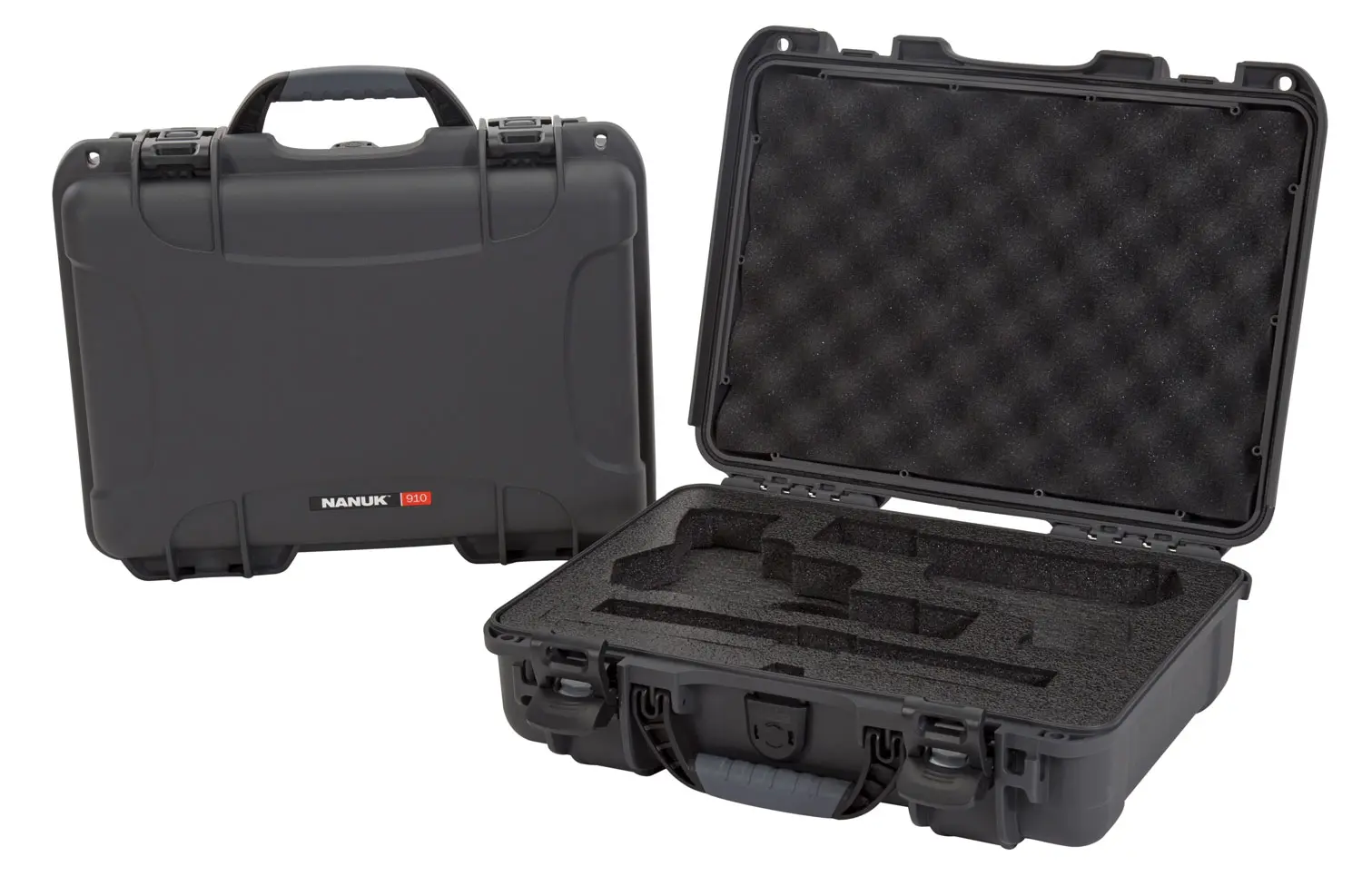 Nanuk 910CLASG7 910 Classic 2 Up Pistol Case Graphite Polymer w/ Latches Closed-Cell Foam Padding 13.20" L x 9.20" W x 4.10" H Interior Dimensions