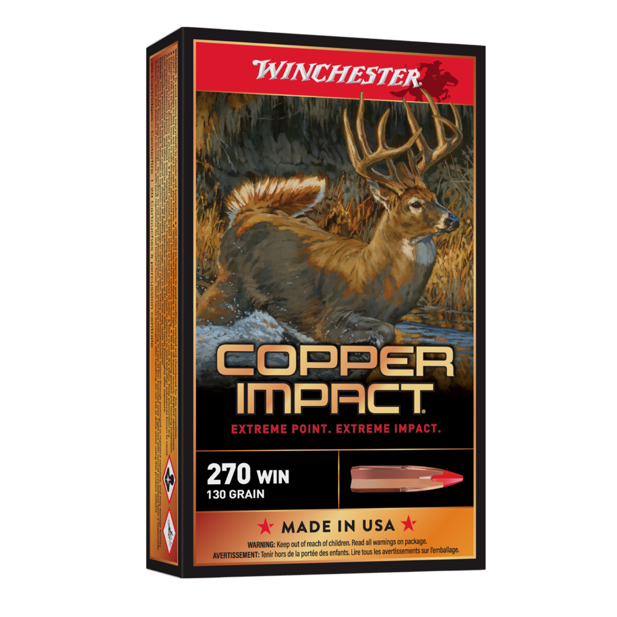 Winchester Ammunition Deer Season XP Copper Impact 130 gr Copper Extreme Point .270 Win Ammo, 20/box - X270DSLF