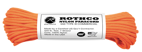 Rothco 550Lb Type III Polyester Paracord - Safety Orange, 100