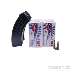 BUNDLE DEAL: 5 Black KCI Steel AK-47 Mags and 200 Rounds of Ammo - Retail / Maxxtech 7.62x39 123 Grain Steel