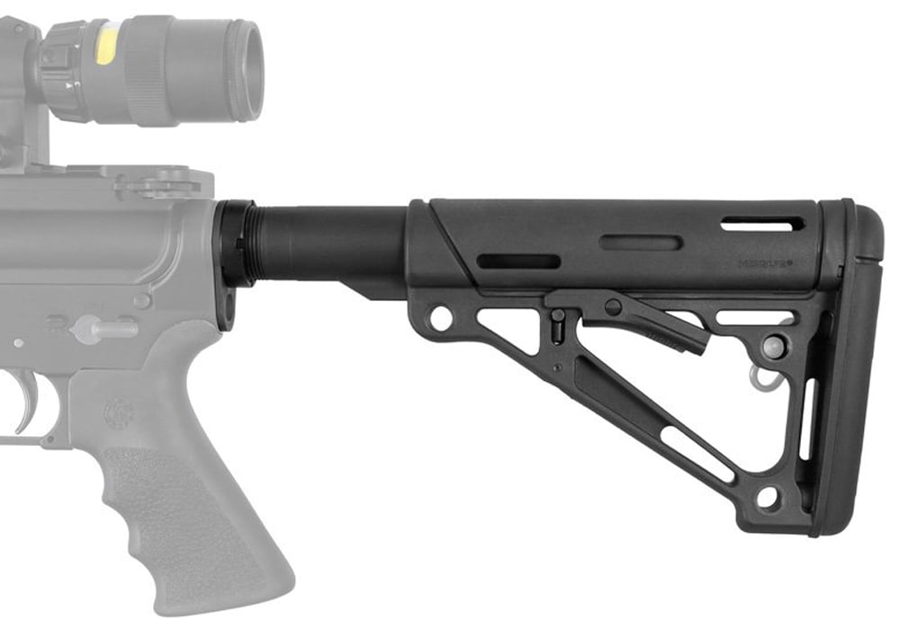 Hogue OverMolded Reinforced Polymer Collapsible Buttstock for AR-15/M-16 Mil-Spec Rifles, Black - 15045