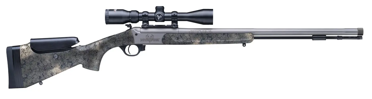 Traditions CR53846604537 NitroFire Pro 50 Cal 209 Primer Firestick 26" Tungsten Cerakote Fluted Threaded Barrel, Drilled Tapped Steel Receiver, Adj Cheek Piece LOP Desert Web Synthetic Stock, 3.5-