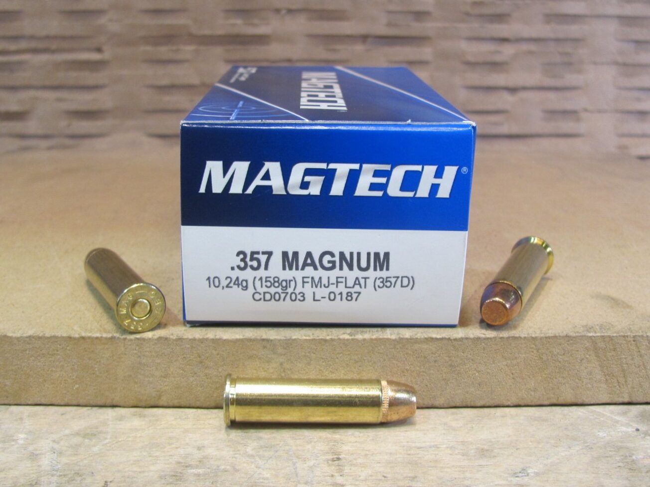 50 Round Box – 357 Magnum 158 Grain FMJ Flat Point Ammo by Magtech – 357D