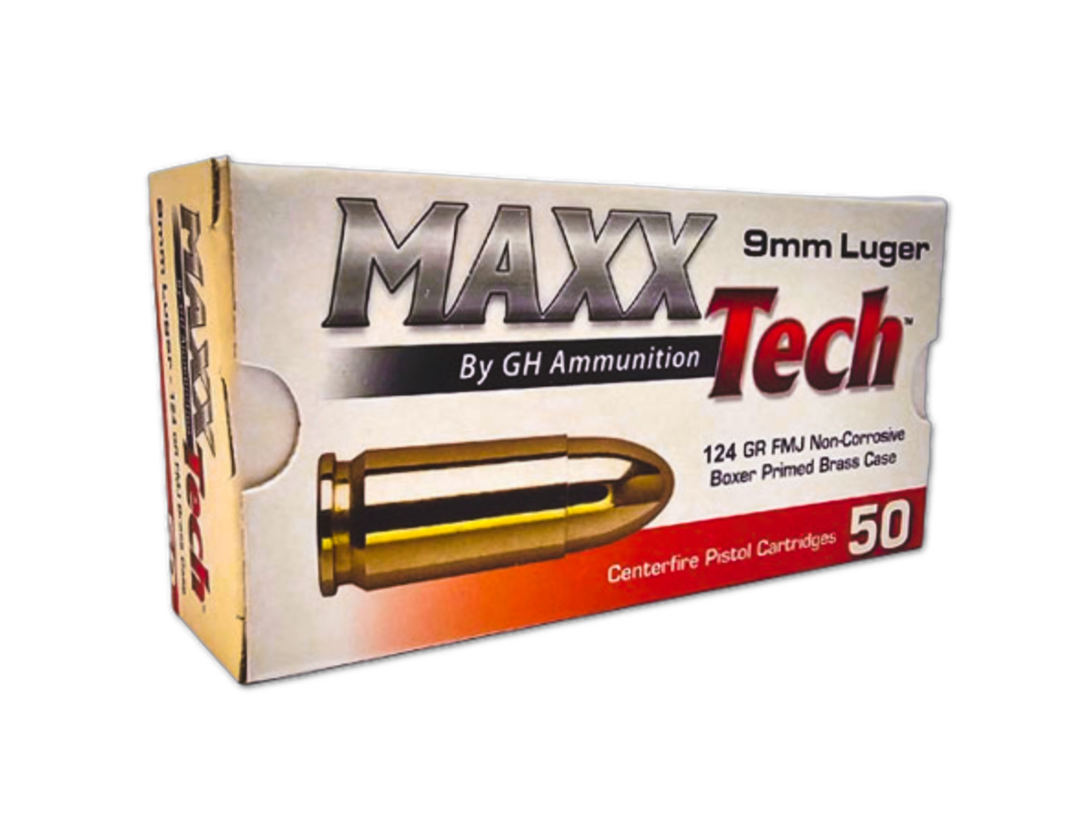 MAXXTech Handgun Ammunition 9mm Luger 124gr FMJ 1126 fps 50/ct - Flat Rate Shipping Under 30lbs! - No Credit Card Fees