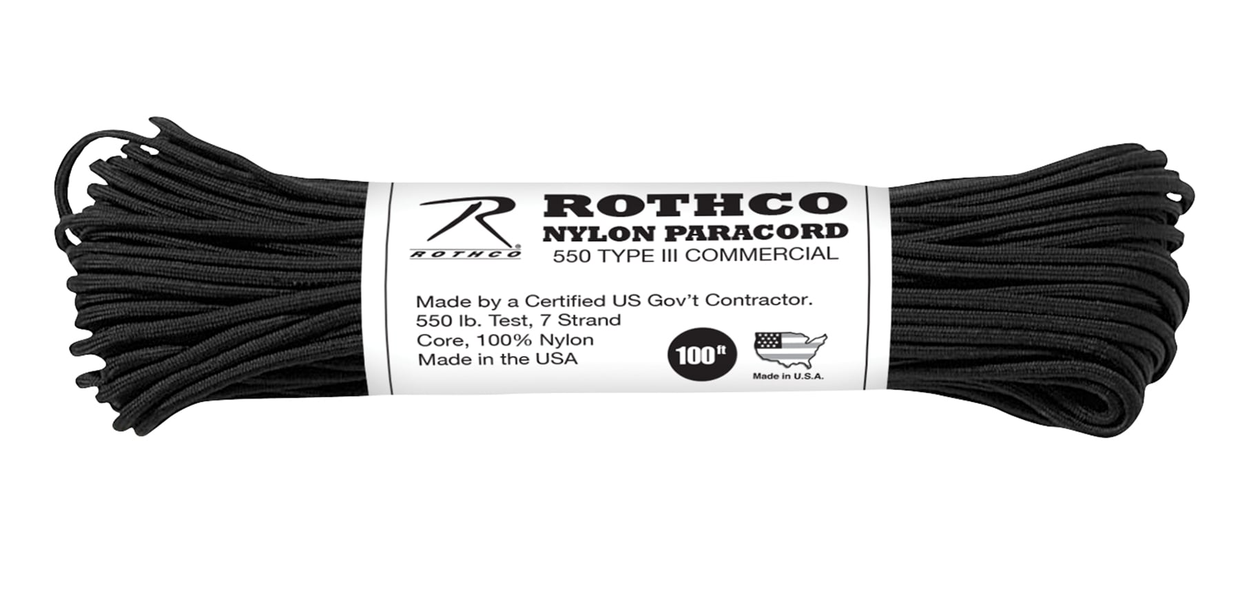 Rothco Nylon Paracord Type III 550 Lb - Black, 100