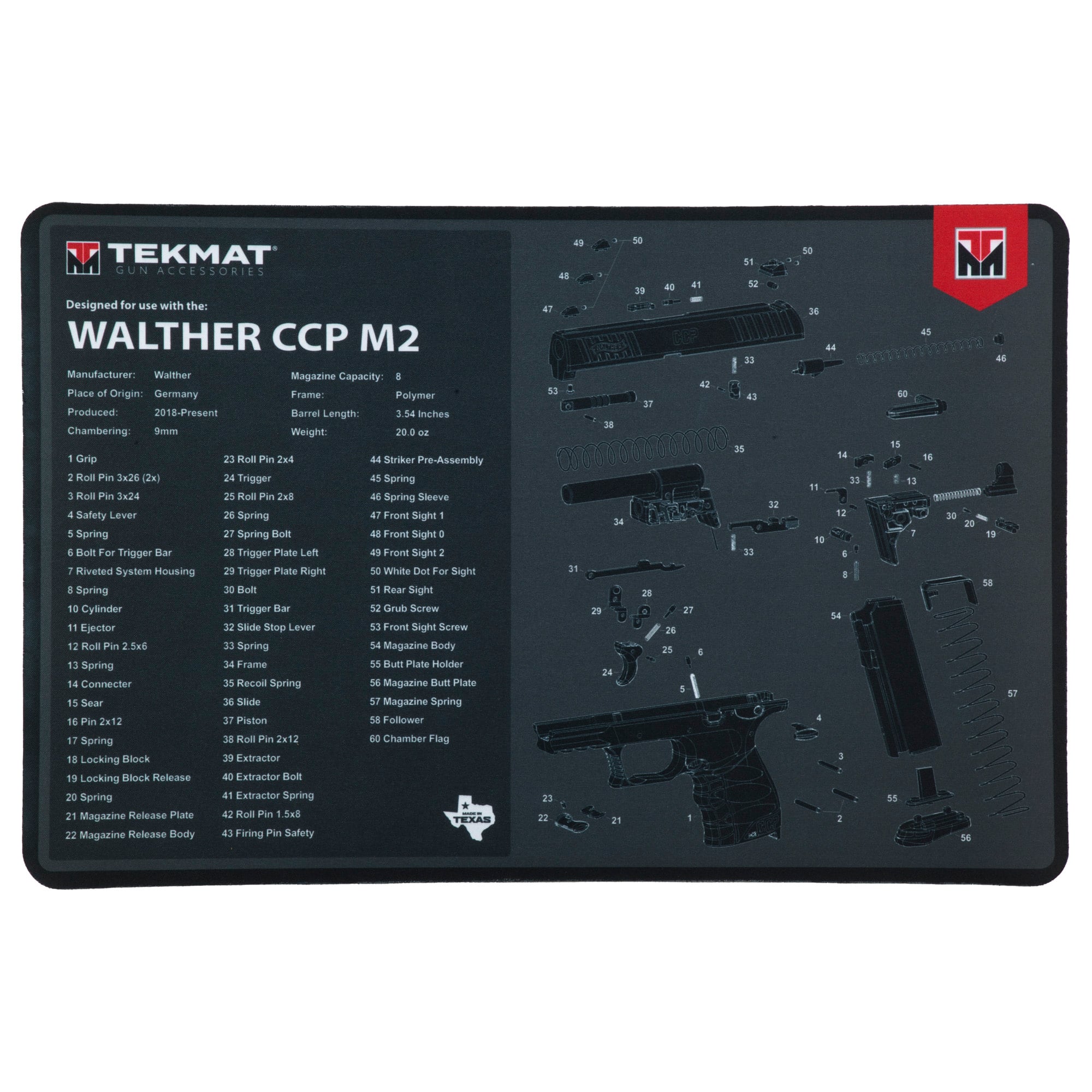 TekMat Cleaning Mat, Pistol Size, 11"x17", For Walther CCP M2, Black