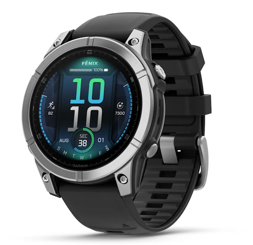 Garmin Fenix E 47 mm, AMOLED, Stainless Steel with Black Silicone Band