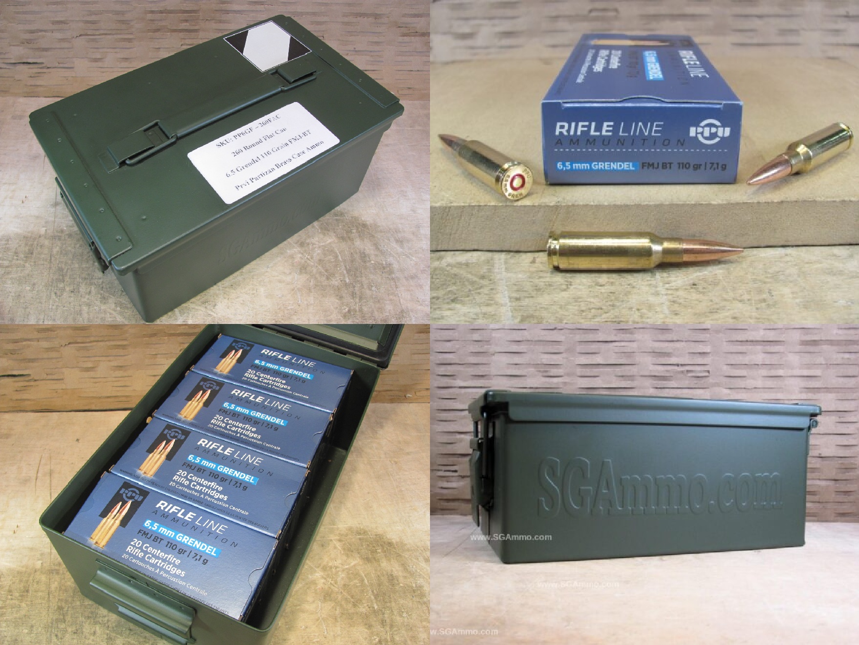 260 Round Flat Can – 6.5 Grendel Prvi Partizan 110 Grain FMJ-BT Ammo – PP6GF – Packed in Metal Canister