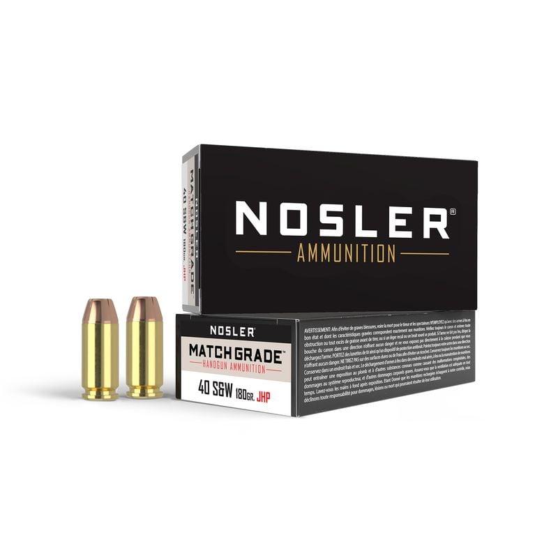 Nosler Match Grade 40 S&W 180 grain Jacketed Hollow Point Handgun Ammo, 50/Box - 51212