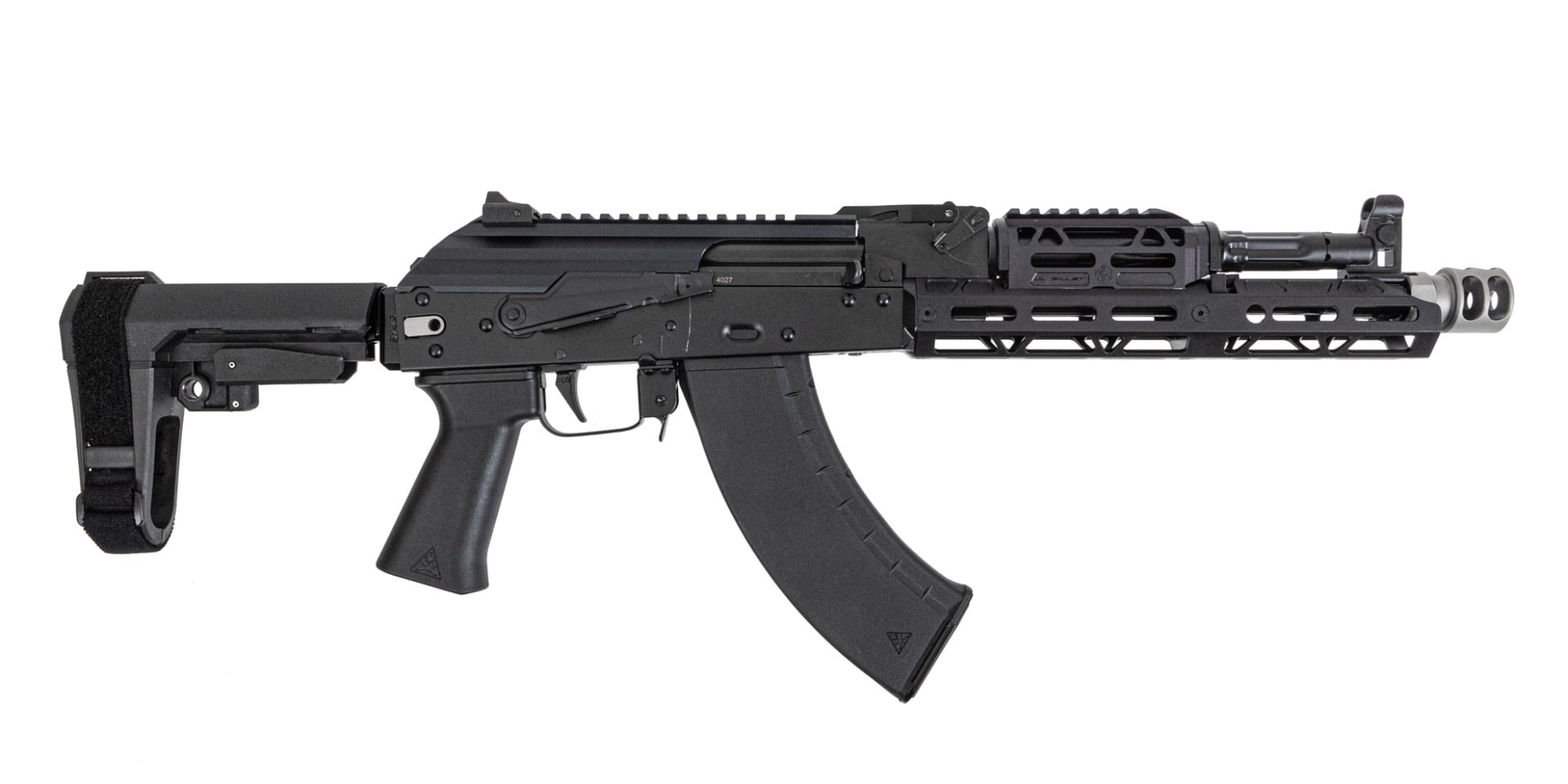 PSA AK-104 SBA3 Pistol with JL Billet Rail, Picatinny Railed dust cover, Soviet Arms Grip, and SA-2 Muzzle Brake