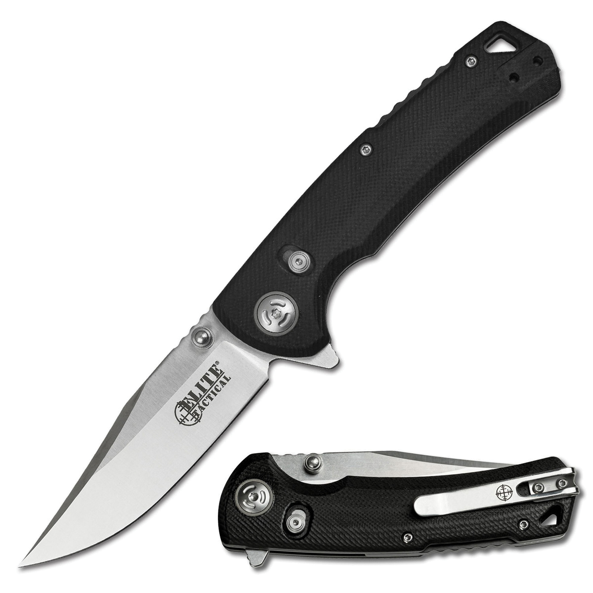 Elite Tactical CHASER Folding Knife Clip Point, Black