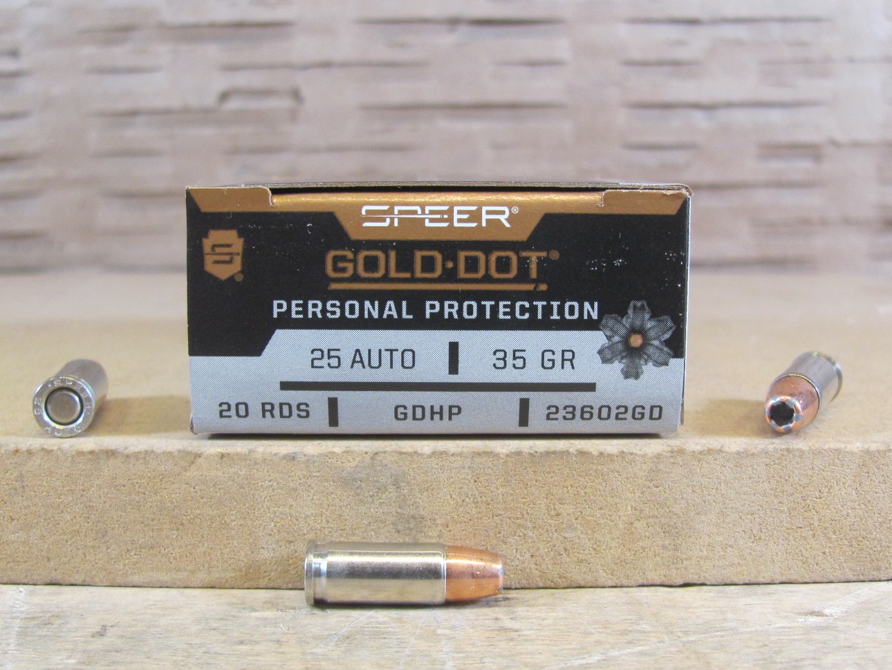 20 Round Box – 25 Auto 35 Grain Speer Gold Dot Hollow Point Ammo – 23602GD