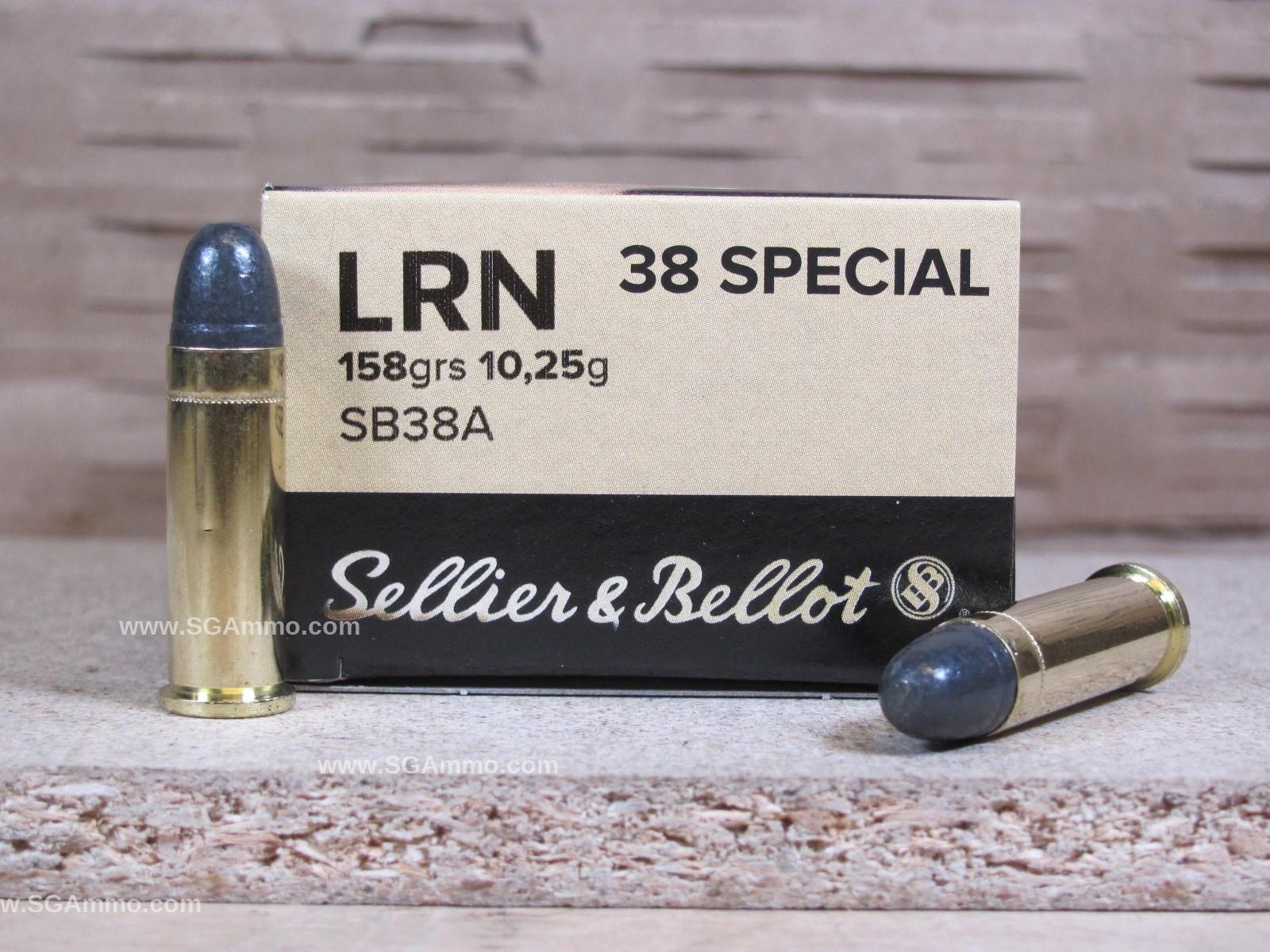 50 Round Box – 38 Special 158 Grain LRN Ammo by Sellier Bellot – SB38A