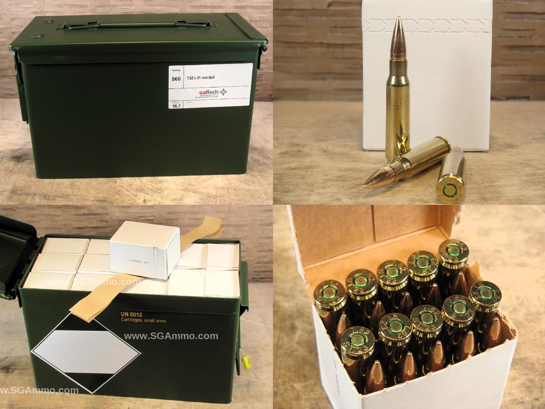 560 Round Canister – 7.62x51mm 150 Grain FMJ Swiss Military Ball Ammo Made in Switzerland by Saltech