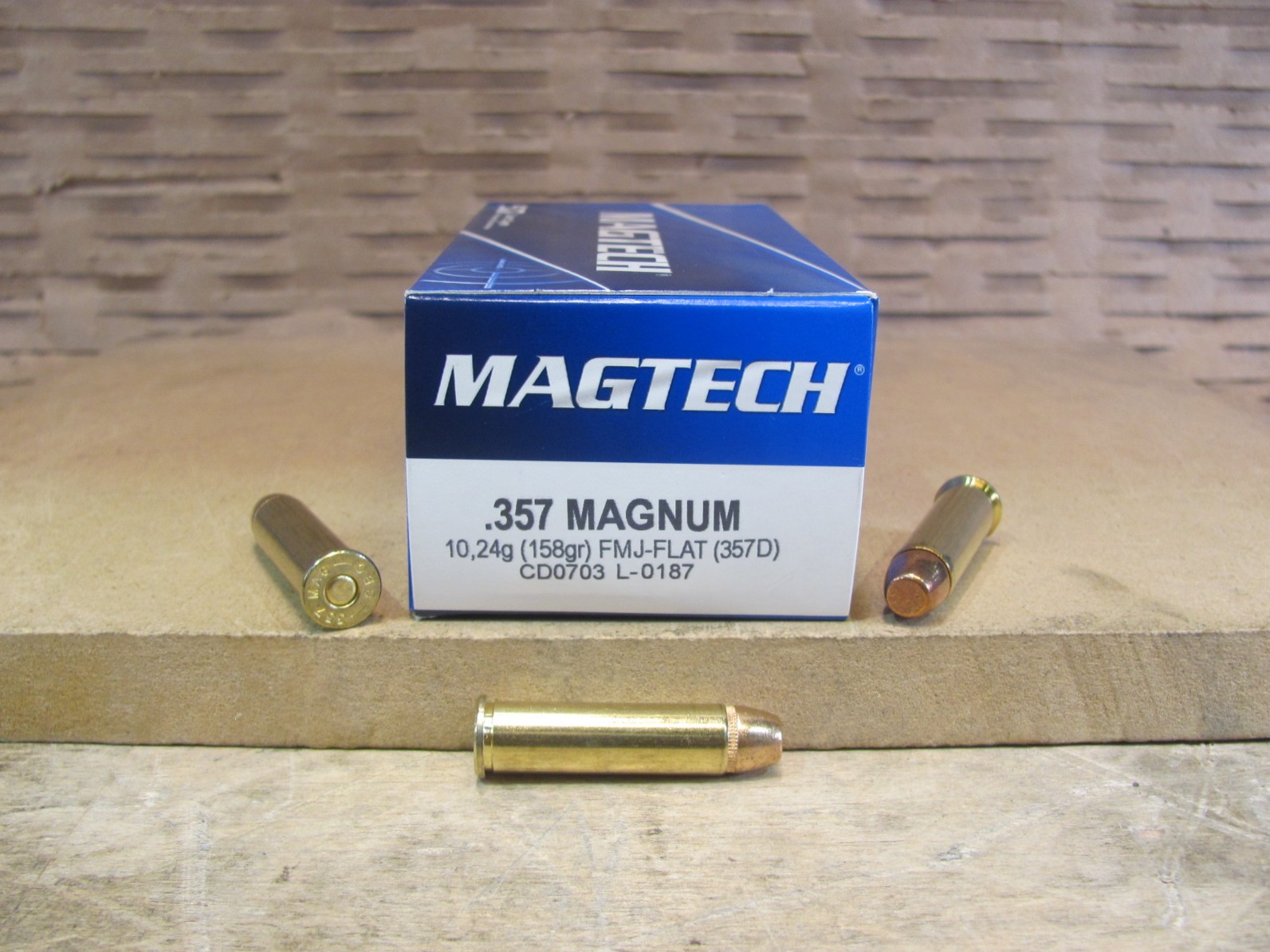 50 Round Box – 357 Magnum 158 Grain FMJ Flat Point Ammo by Magtech – 357D